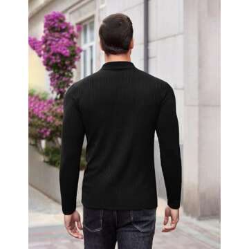 COOFANDY Men's Slim Fit Lightweight Sweater Polo Shirt Ribbed Knit Muscle Fit Polo Black