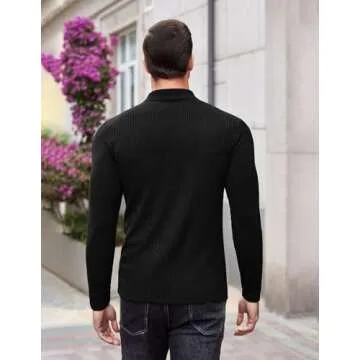 COOFANDY Men's Slim Fit Lightweight Sweater Polo Shirt Ribbed Knit Muscle Fit Polo Black