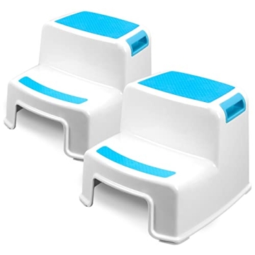 Two Step Kids Step Stools - 2 Pack, Blue - Child, Toddler Safety Steps for Bathroom, Kitchen and Toi...