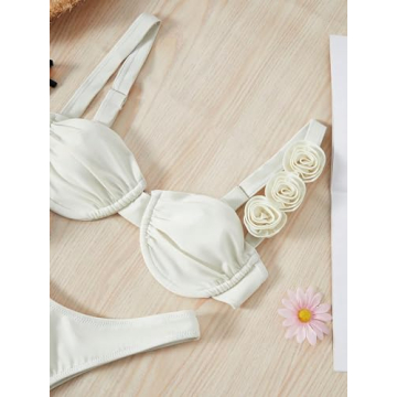 BEAUDRM 3D Flower Bikini Soft Stretchy Swimwear