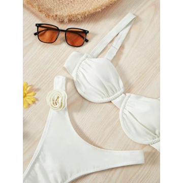 BEAUDRM 3D Flower Bikini Soft Stretchy Swimwear