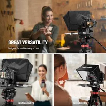 NEEWER Basics X12B Aluminum Alloy Liftable Teleprompter 12" for iPad Tablet Phone DSLR Camera, No Assembly, Remote & App Control, Compatible with iOS Android, Pro for Online Teaching Live Streaming