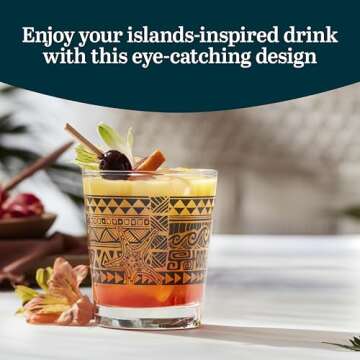 Libbey Tiki Rocks Glasses Set - Dishwasher Safe Vintage Glassware for Tropical Parties