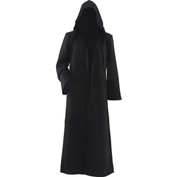 Joyshop Mens Halloween Witch Cosplay Robe Costume Adult Hooded Cloak Cape (Black, X-Large)