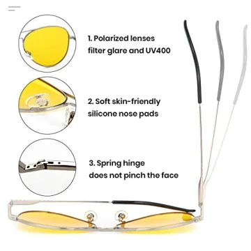 Veda Tinda Yellow Polarized Aviator Sunglasses Retro Fashion