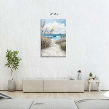 Abstract Beach Picture Wall Art: Sandy Path to Ocean with Sea Grass Artwork Painting for Bedroom (45'' x 30'' x 1 Panel)