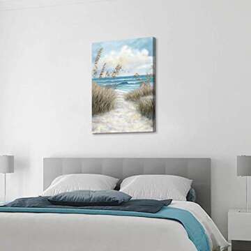 Abstract Beach Picture Wall Art: Sandy Path to Ocean with Sea Grass Artwork Painting for Bedroom (45'' x 30'' x 1 Panel)