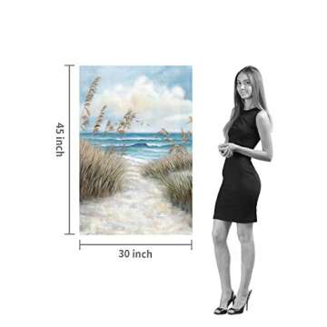 Abstract Beach Picture Wall Art: Sandy Path to Ocean with Sea Grass Artwork Painting for Bedroom (45'' x 30'' x 1 Panel)