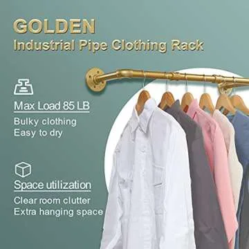 Industrial Gold Pipe Clothing Rack, Wall Ceiling Mounted Clothes Garment Rack 30'', Iron Golden Pipe...