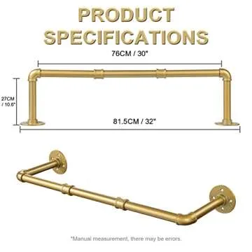 Industrial Gold Pipe Clothing Rack, Wall Ceiling Mounted Clothes Garment Rack 30'', Iron Golden Pipe Clothes Hanging Bar, Heavy Duty Metal Rod for Retail Display Closet Storage