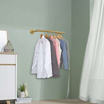 Industrial Gold Pipe Clothing Rack, Wall Ceiling Mounted Clothes Garment Rack 30'', Iron Golden Pipe Clothes Hanging Bar, Heavy Duty Metal Rod for Retail Display Closet Storage