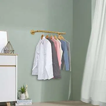 Industrial Gold Pipe Clothing Rack, Wall Ceiling Mounted Clothes Garment Rack 30'', Iron Golden Pipe Clothes Hanging Bar, Heavy Duty Metal Rod for Retail Display Closet Storage