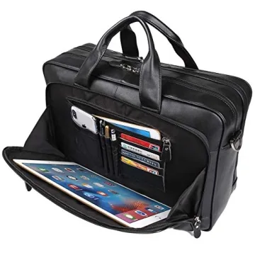 Augus Mens Leather Briefcase Durable Travel Business Laptop Bag