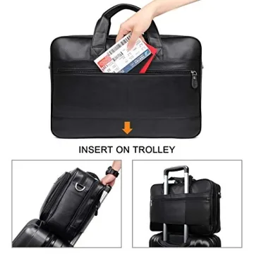 Augus Mens Leather Briefcase Durable Travel Business Laptop Bag