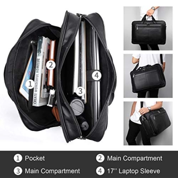 Augus Mens Leather Briefcase Durable Travel Business Laptop Bag