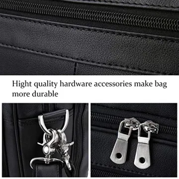 Augus Mens Leather Briefcase Durable Travel Business Laptop Bag