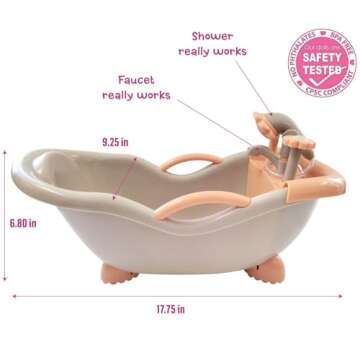 JC Toys - for Keeps Playtime! | Baby Doll Real Working Bath Set | Fits Dolls up to 16" | Shower and ...