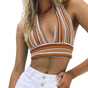 MISSACTIVER Women’s Halter Backless Crop Top Elegant Style