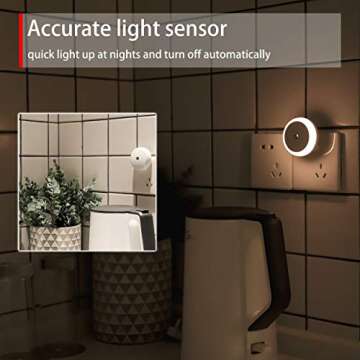 myCozyLite Plug-in Night Light, Low Light LED Nightlight with Light Sensor, Warm White, Energy Efficient, Round, Soft Glow, 4 Pack, for Indoor Use