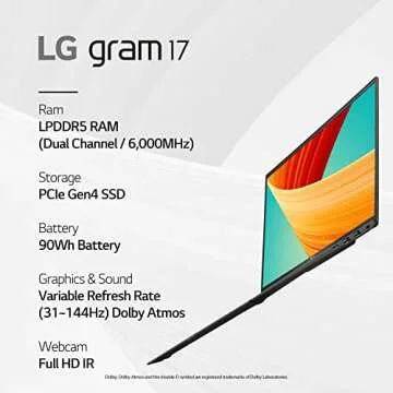 LG gram 17” Laptop - Intel i7, 32GB RAM, Lightweight, Black
