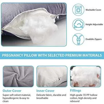 Jcickt Pregnancy Pillow J Shaped Full Body Pillow with Velvet Cover Grey Maternity Pillow for Pregnant Women,57 inch Full Body Pillows