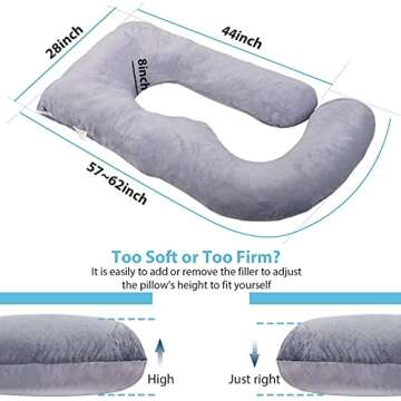 Jcickt Pregnancy Pillow J Shaped Full Body Pillow with Velvet Cover Grey Maternity Pillow for Pregnant Women,57 inch Full Body Pillows