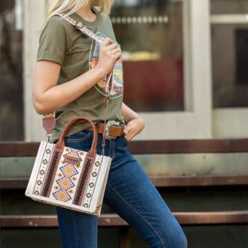 Wrangler Purse for Women Boho Aztec Tote Bag Hobo Shoulder Top Handle Handbags with Wide Guitar Stra...