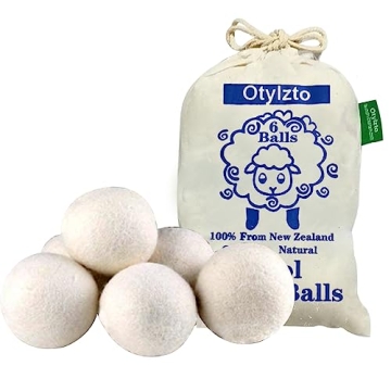 Otylzto Wool Dryer Balls 6-Pack - Eco-Friendly Natural Fabric Softener, Reduces Wrinkles & Dries Clo...