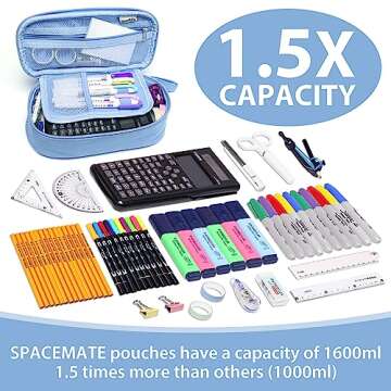 SPACEMATE Heavy Duty Canvas Pencil Case Pouch Bag - Holds 50-100 Pencils - Large Big Capacity Aesthe...