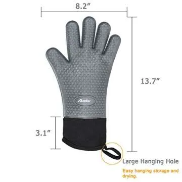 Auzilar Silicone Cooking Gloves, Grilling Gloves, Heat Resistant Gloves BBQ Kitchen Silicone Oven Mitts, Long Waterproof Non-Slip Potholder for Barbecue, Cooking, Baking