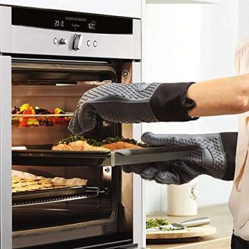 Auzilar Silicone Cooking Gloves, Grilling Gloves, Heat Resistant Gloves BBQ Kitchen Silicone Oven Mitts, Long Waterproof Non-Slip Potholder for Barbecue, Cooking, Baking