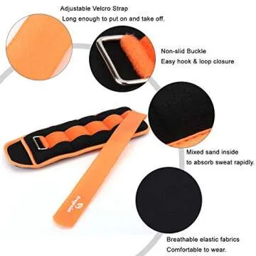 Ankle Weights for Women, Men and Kids - 3 LBS x 2 Strength Training Wrist/Leg/Arm Weight with Adjustable Strap for Jogging, Gymnastics, Aerobics, Physical Therapy (Orange)