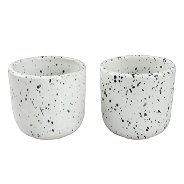 roro Handcrafted Ceramic Sipper Cups Set of 2-8 oz | White Glossy with Dark Speckles | Microwave & D...