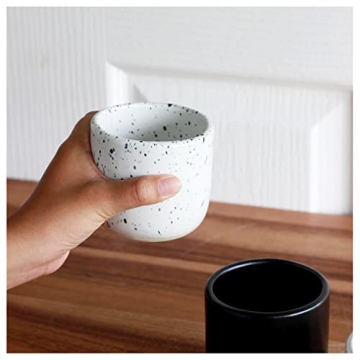 roro Handcrafted Ceramic Sipper Cups Set of 2-8 oz | White Glossy with Dark Speckles | Microwave & Dishwasher Safe | Compact Design for Coffee & Tea