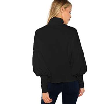 ROMWE Women's Casual High Neck Pullover Tops Long Sleeve Sweatshirt (X-Large, Black)