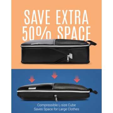 LIGHT FLIGHT Compression Packing Cubes Set - 7 Travel Organizers, Waterproof and Breathable