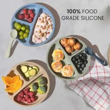 Cutebe 3 Pack Suction Plates for Baby Food Grade Silicone Baby Plates with Suction Microwave & Dishwasher Safe Toddler Plates Divided Design & Raised Edges Toddler Dishes for Feeding