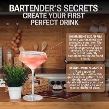 Lidy Diamond Martini Glasses Set of 2-11 oz Gold Rim Coupe Martini Glasses Hand Blown and Lead-Free - Unique Cocktail Glassware for Espresso, Margarita, Manhattan, Champagne - Valentine's Day Gift