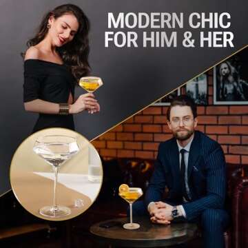 Lidy Diamond Martini Glasses Set of 2-11 oz Gold Rim Coupe Martini Glasses Hand Blown and Lead-Free - Unique Cocktail Glassware for Espresso, Margarita, Manhattan, Champagne - Valentine's Day Gift