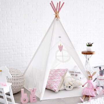 Hippococo Teepee Tent for Kids: Large Sturdy Quality 5 Poles Play House Foldable Indoor Outdoor Tipi...