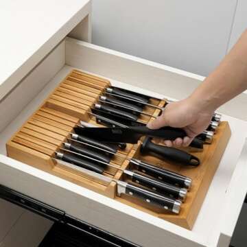 Utoplike In-drawer Knife Block Bamboo Kitchen Knife Drawer Organizer, Large handle Steak knife Holde...