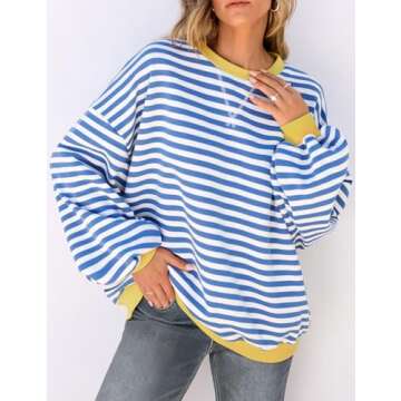Stylish UEU Striped Oversized Sweatshirts for Women - Casual Comfort