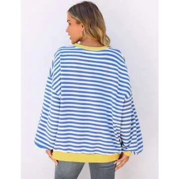 UEU Striped Sweatshirts Women Oversized Blue Color Block