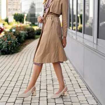 AHZEHRSE Chunky Heels for Women Closed Toe Slingback Heels Square Toe Comfortable Knit Block Heels Pumps Sexy Bridal Wedding Dressy Shoes Beige