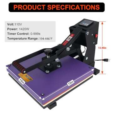 Heat Press Machine with Slide Out Drawer 15x15 Inch for T-Shirt with Digital Control Panel Industrial Sublimation Printer High Precision Hot Press Heat Transfer Machine Home Use, Purple
