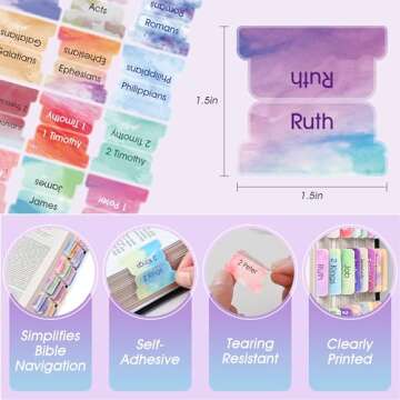 Stylish 80 Bible Tabs with Watercolor Designs for Easy Reference