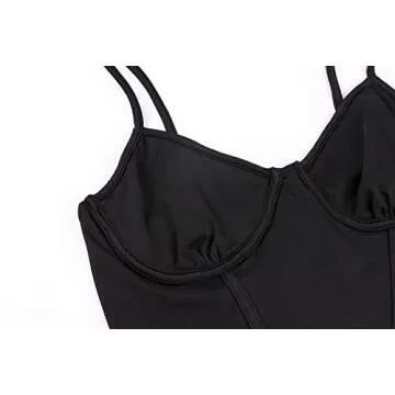 Meladyan Women's Sexy Long Sleeve Mesh Crop Top Solid Cover Up Spaghetti Strap Slim Fit Corset Cami 2 pieces Clubwear, Black, Medium