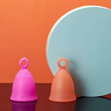Peachlife Silicone Ring Menstrual Cup with Loop Pull Stem for Easy Removal - Reusable 12 Hour Tampon Alternative - Medium Size, Soft Peachcup