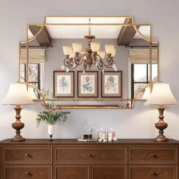Kelly Miller 32"x48" Large Gold Mirror for Wall, Modern Decorative Mirror Rectangle Mirror Wall Vani...