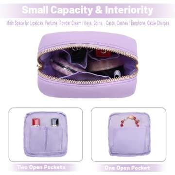 YogoRun Mini Makeup Bag Small Toiletry Bag Nylon Zipper Ditty Bag for Women Coins Purse Travel Cosmetic Pouch Bagwith Zipper Pocket (Purple,S)